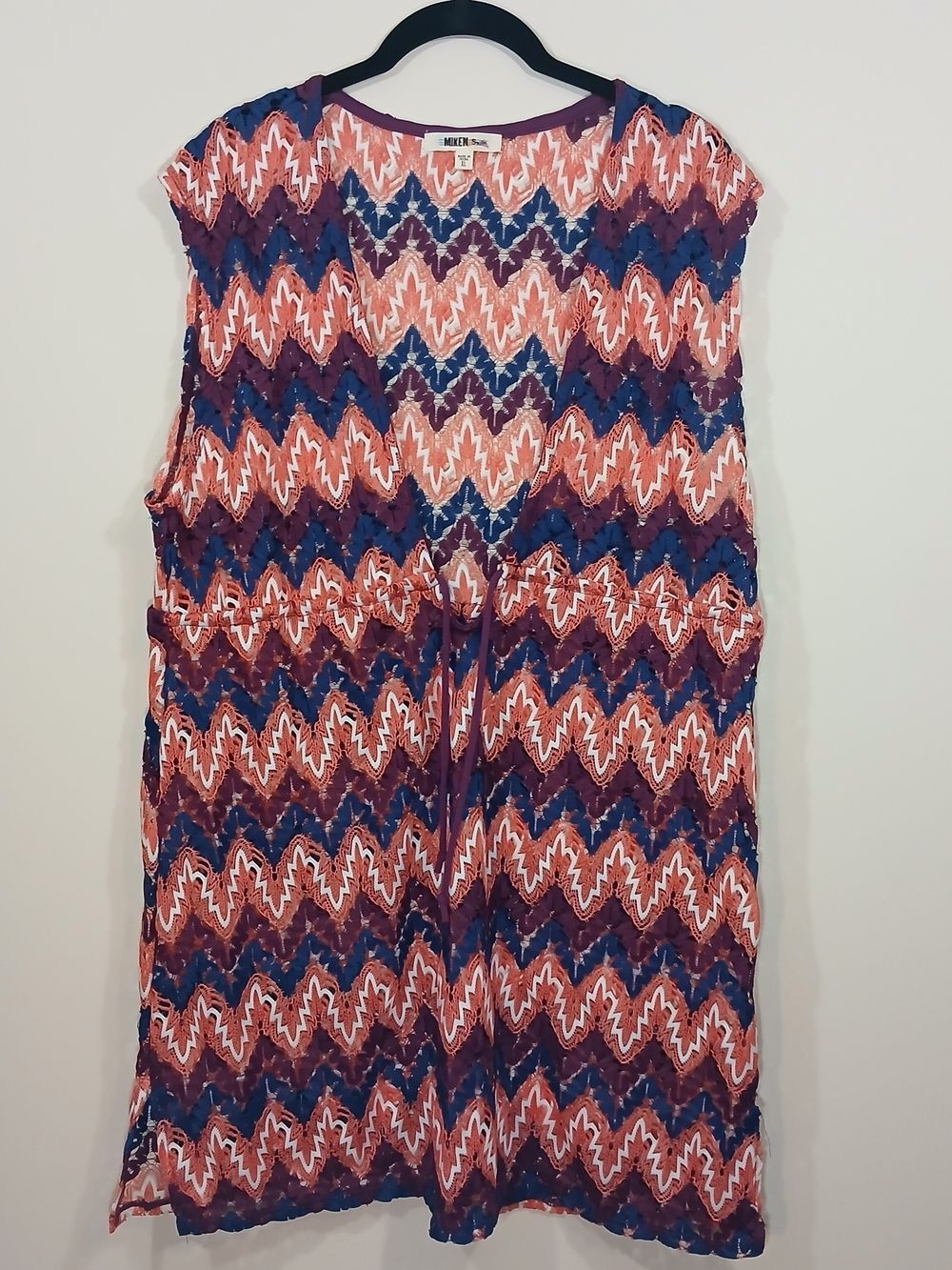 Miken Swim Crochet Chevron Knit Cover Up Dress XL Adjustable Waist Beach CoverUp - Picture 2 of 7